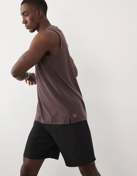  4505 Quick Dry Performance Jersey Boxy Oversized Training Tank In Brown 