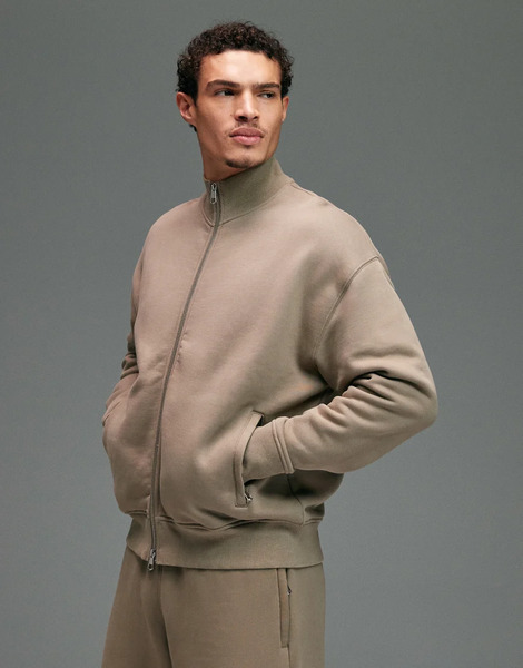  4505 Rest Day Heavyweight 440gsm Cotton Oversized Boxy Zip Up Funnel Neck Sweat In Sandstone Neutral 