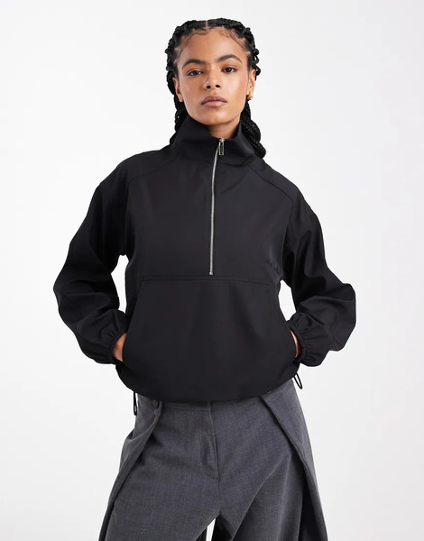  4th & Reckless Exclusive Water Repellent Zip Through Funnel Neck Toggle Detail Pullover Jacket In Black 
