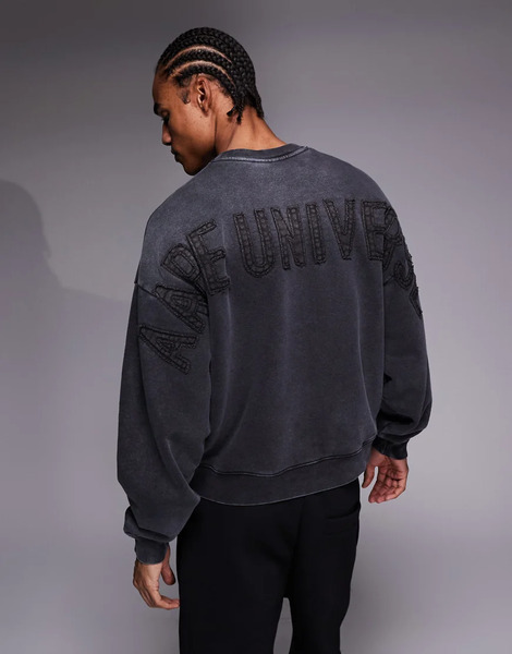  Aape By A Bathing Ape Oversized Heavyweight Pullover Sweatshirt In Light Grey With Back Logo Applique Multi 