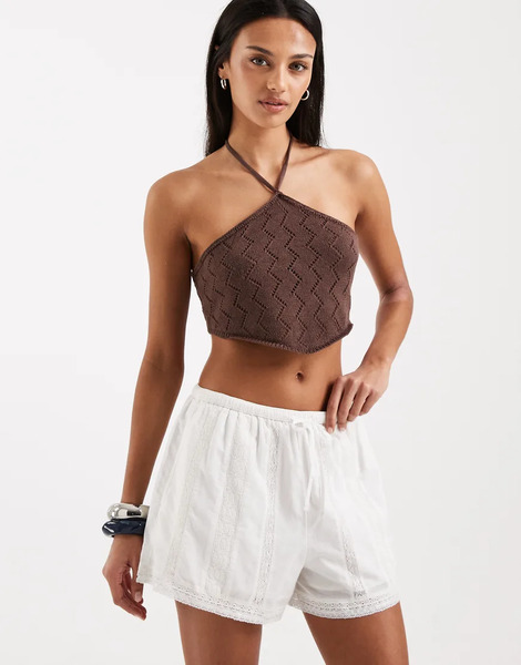  Abercrombie & Fitch Pull On Embroidered Boho Shorts In White 