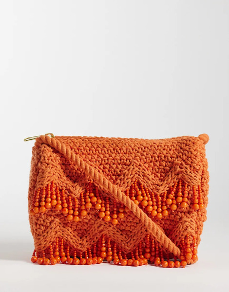  Accessorize Beaded Macrame Crossbody Bag In Orange 