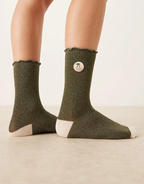  Accessorize Cherry Frill Socks In Dark Green Black 