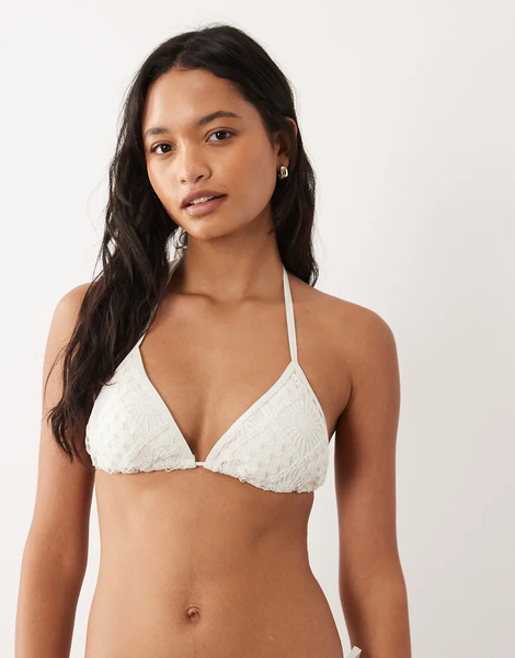  Accessorize Crochet Triangle Bikini Top In White 