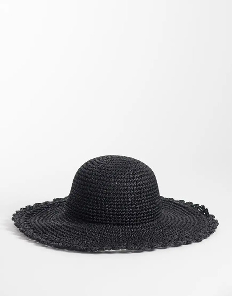  Accessorize Floppy Edge Straw Hat In Black 
