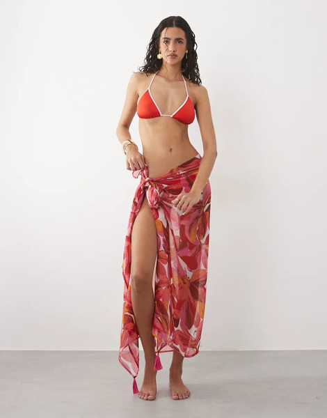  Accessorize Floral Print Sarong In Pink Multi 