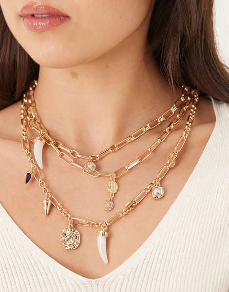  Accessorize Layered Charm Necklace In Gold 