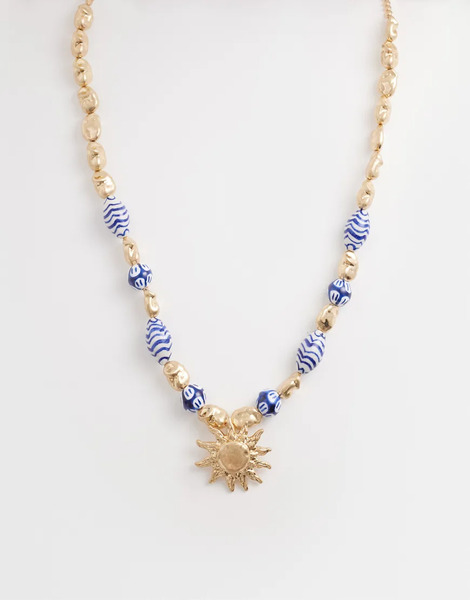  Accessorize Sun Charm Riviera Beaded Neckalce In Blue 