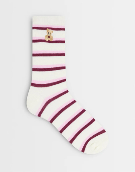  Accessorize Teddy Stripe Socks In Pink And White 