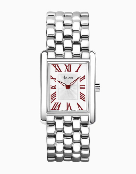  Accurist Ladies Rectangle Watch In Silver 