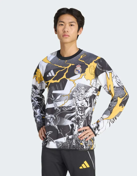  Adidas Performance Adidas Real Madrid Avengers 25/26 Pre Match Warm Top In White / Black / Bold Gold 