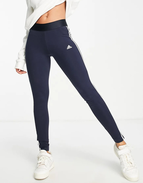  Adidas Training Essential 3 Stripe Leggings In Navy 