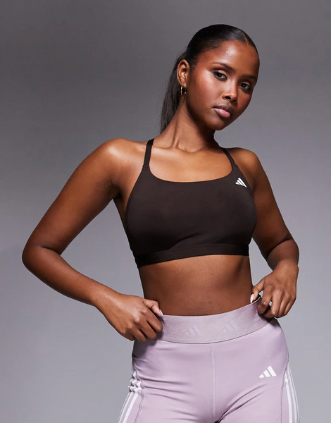  Adidas Training Optime Essentials Light Support Bra In Brown 