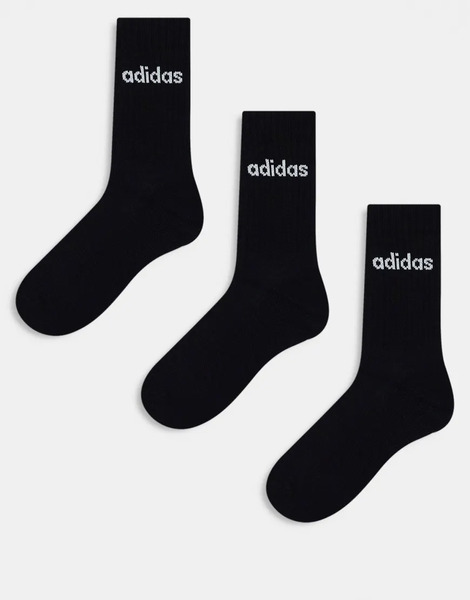  Adidas Training 3 Pack Linear Logo Crew Socks In Black Multi 