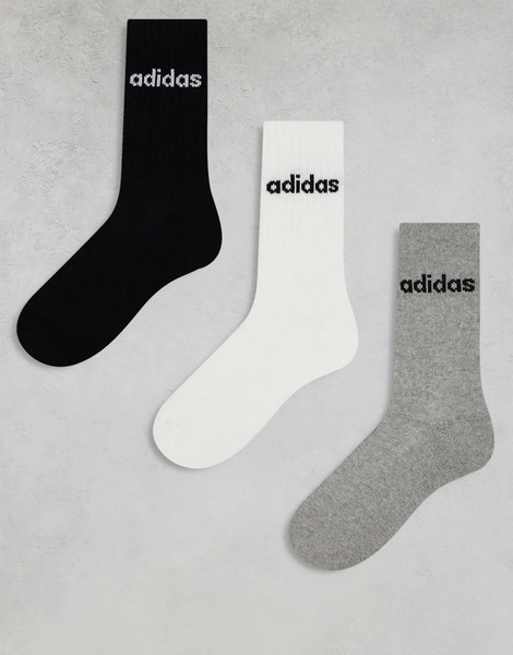  Adidas Training 3 Pack Linear Logo Crew Socks In Multi 