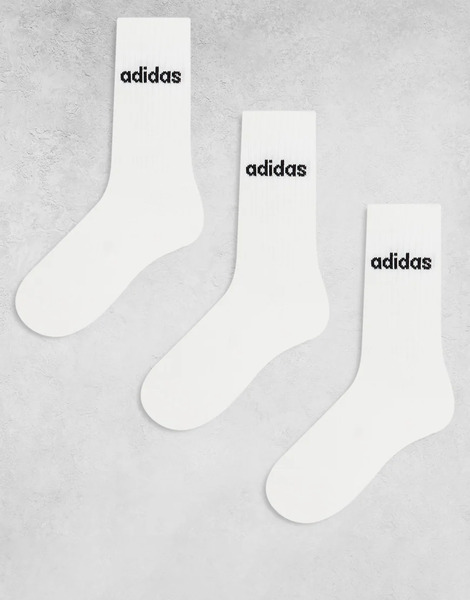  Adidas Training 3 Pack Linear Logo Crew Socks In White Multi 