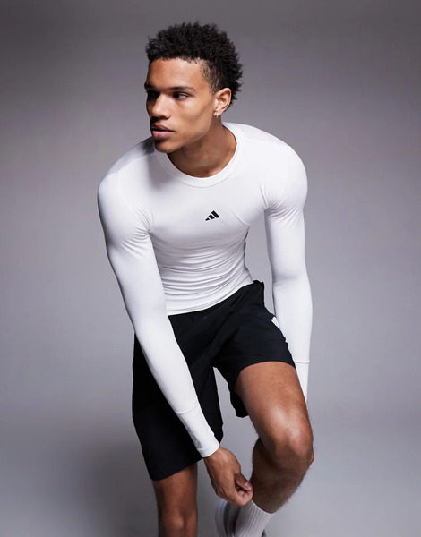  Adidas Training Tech Fit Long Sleeve Top In White 
