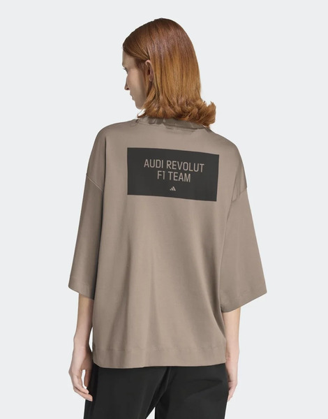  Adidas Performance Audi Formula One Team Elevated Graphic Short Sleeve T Shirt In Simple Brown / Hi Res Red 