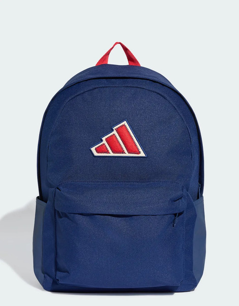  Adidas Performance Essentials Logo Backpack In Dark Blue / Pure Ruby 