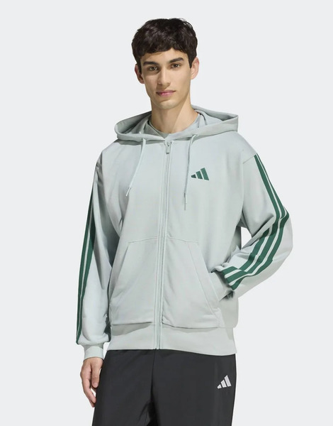  Adidas Performance Essentials 3 Stripes French Terry Full Zip Hoodie In Wonder Sage / Collegiate Green 
