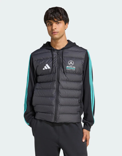  Adidas Performance Mercedes   Amg Petronas Formula 1 Team Dna Puffer Jacket In Black / Semi Mint Rush 