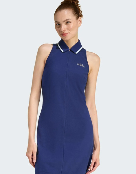  Adidas Performance Seasonal Essentials Colourpop Dress With Embroidered Graphic In Dark Blue / White 