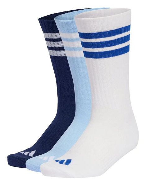  Adidas Performance 3 Stripes Cushioned Sportswear Crew Socks 3 Pair Pack In Dark Blue / White / Glow Blue 