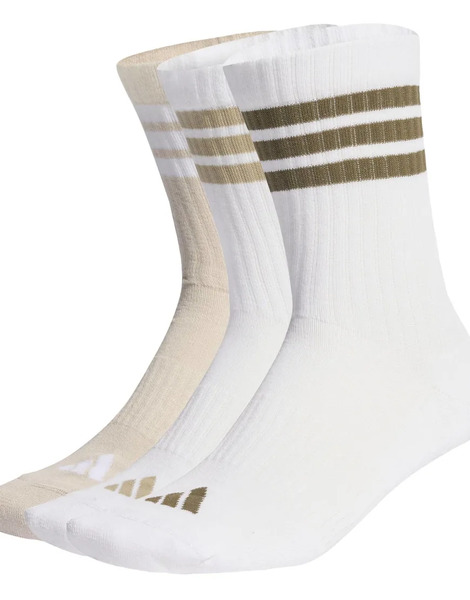  Adidas Performance 3 Stripes Cushioned Sportswear Crew Socks 3 Pair Pack In White / Beige / Olive Strata 