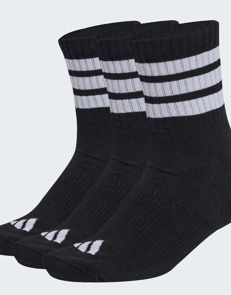  Adidas Performance 3 Stripes Cushioned Sportswear Mid Cut Socks 3 Pair Pack In Black / White / White 