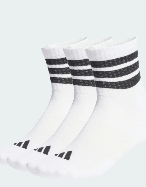  Adidas Performance 3 Stripes Cushioned Sportswear Mid Cut Socks 3 Pair Pack In White / Black / Black 