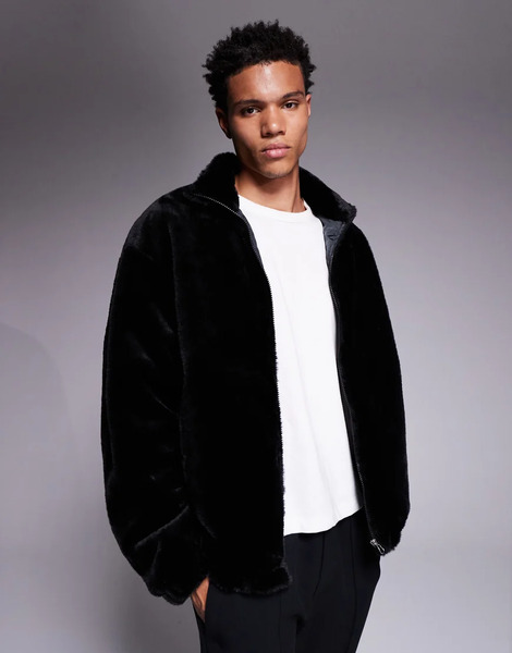  Adpt Faux Fur Zip Jacket In Black 