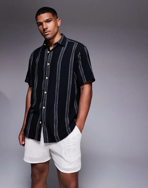  Adpt Oversized Short Sleeve Shirt In Black Stripe 