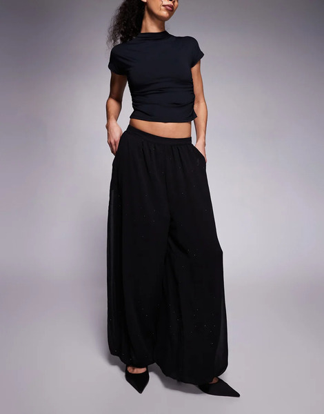  Afrm Rhinestone Full Trouser Pant In Black 