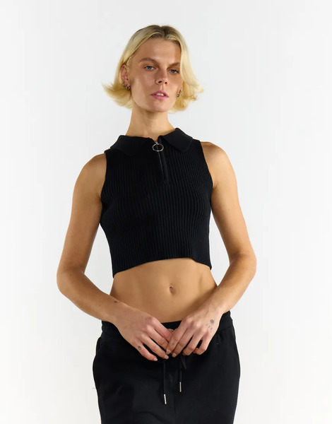  Agon Collared Crop Vest In Black 