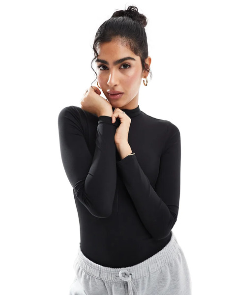  Agon Long Sleeve Zip Up Bodysuit In Black 