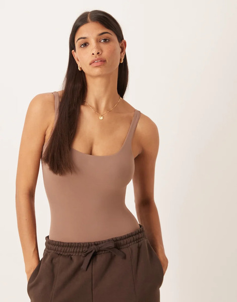  Agon Square Neck Bodysuit In Brown 
