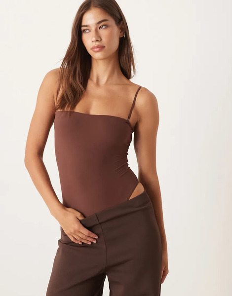  Agon Square Neck Bodysuit In Coffee Brown 