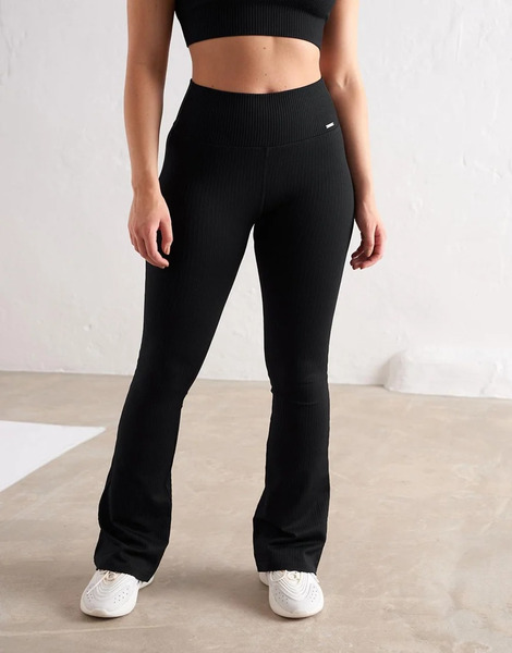  Aim'n Black Ribbed Seamless Flare Tights 