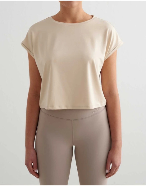  Aim'n Café Au Lait Soft Basic Roll Sleeve Top In Beige Neutral 
