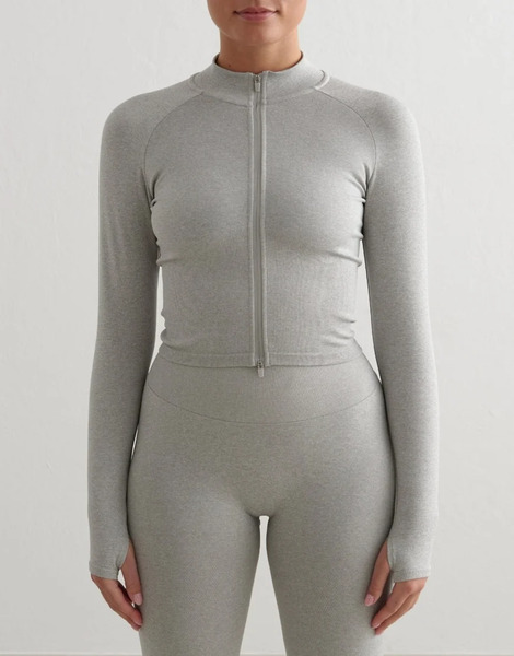  Aim'n Grey Melange Shape Seamless Zip Jacket 