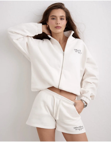  Aim'n Off White Script Zip Jacket In Off White 