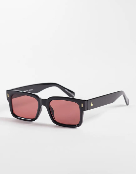  Aire Castor Rectangular Sunglasses In Black With Pink Tinted Lens 