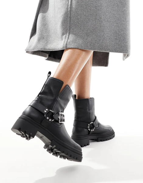 Aldo Harlyy Biker Ankle Boots In Black Leather 