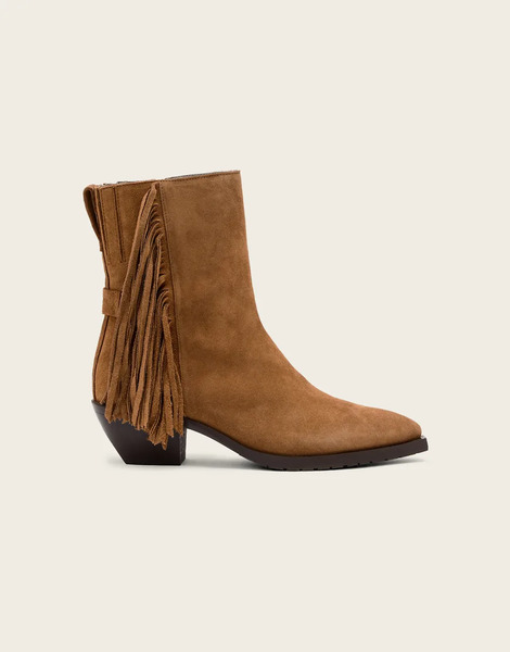  Allsaints Bazely Suede Fringe Ankle Boot In Tan Brown 