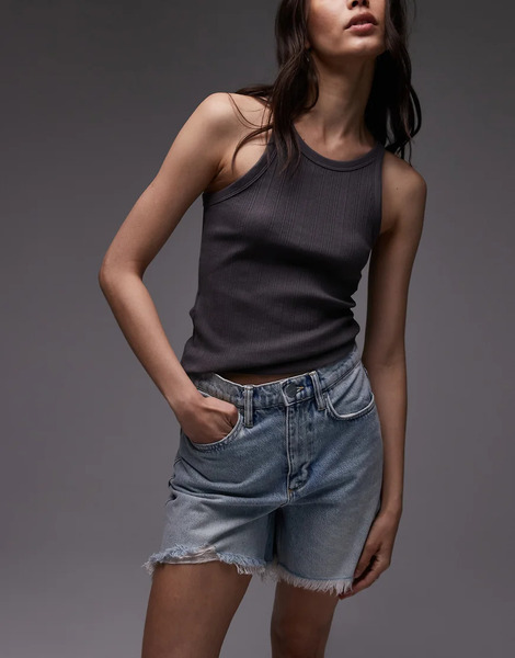  Allsaints Doris Denim Short In Light Indigo Blue 
