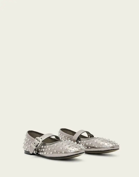  Allsaints Holly Stud Ballet Flat In Silver Grey 