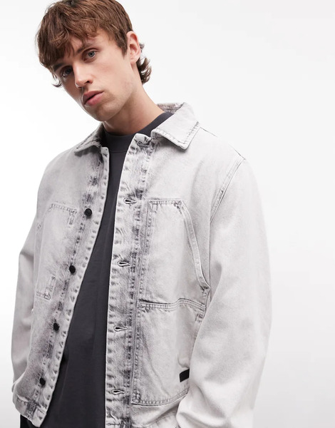  Allsaints Mukesh Button Through Denim Shacket In Bleach Grey 