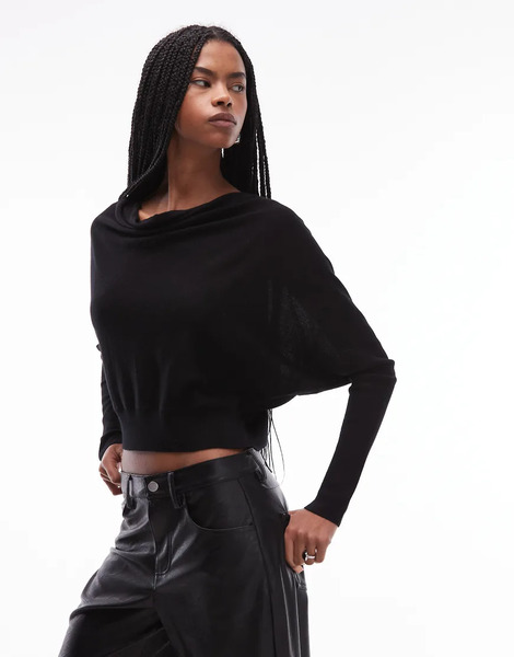  Allsaints Ridley Cropped Wool Knit Jumper In Black 