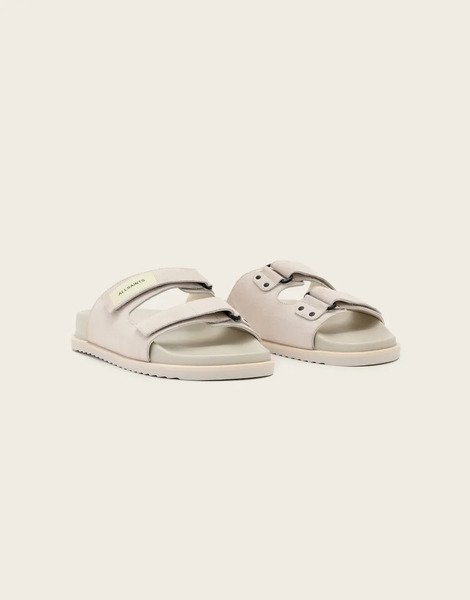  Allsaints Vex Double Strap Buckle Velcro Sandals In White 