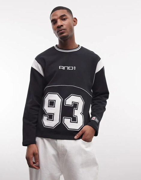  And1 93 Logo Panel Sweatshirt In Black 